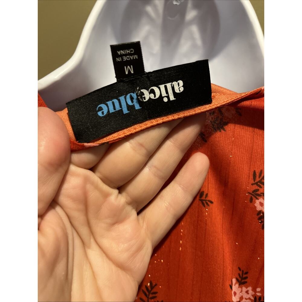 Alice Blue NWT Rust Orange Floral Ruffled V Neck Long Dress 3/4 Balloon Sleeve - Picture 10 of 11